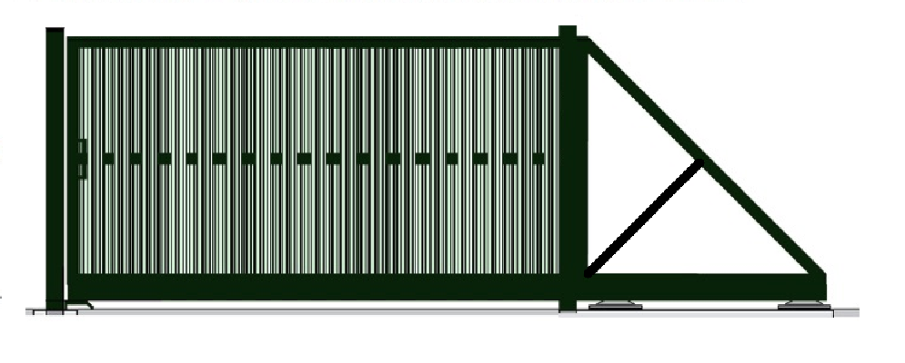Откатные ворота СТАНДАРТ ЭКО, заполнение металлическим штакетником с двух сторон, проем 4000мм х 2000мм