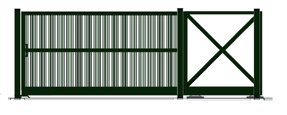 Откатные ворота ЕВРО, заполнение металлическим штакетником с одной стороны проем 5000мм х 2000мм