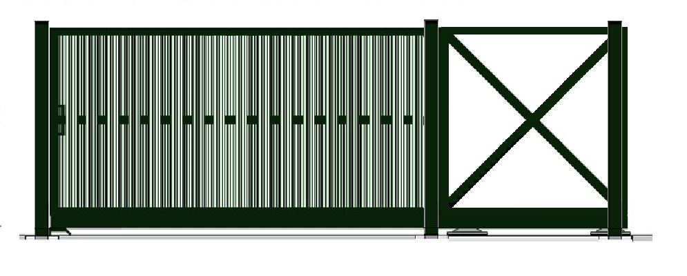 Откатные ворота ЕВРО, заполнение металлическим штакетником с двух сторон, проем 5000мм х 2000мм